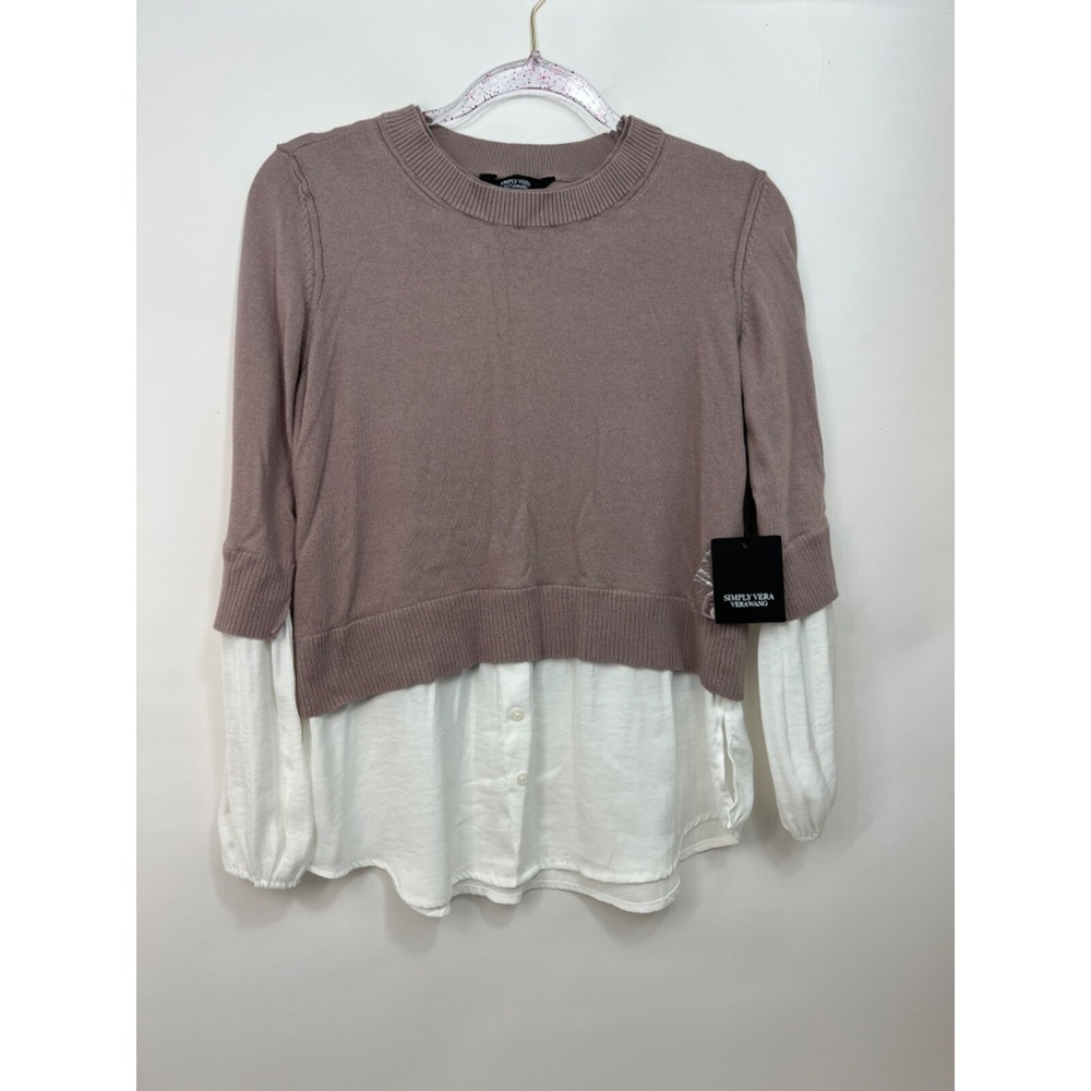 Simply Vera‎ Vera Wang Rose Pink Sweater w Blouse NWT Org $58 Womens Size S